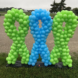 Custom ribbons in lime green and pale blue