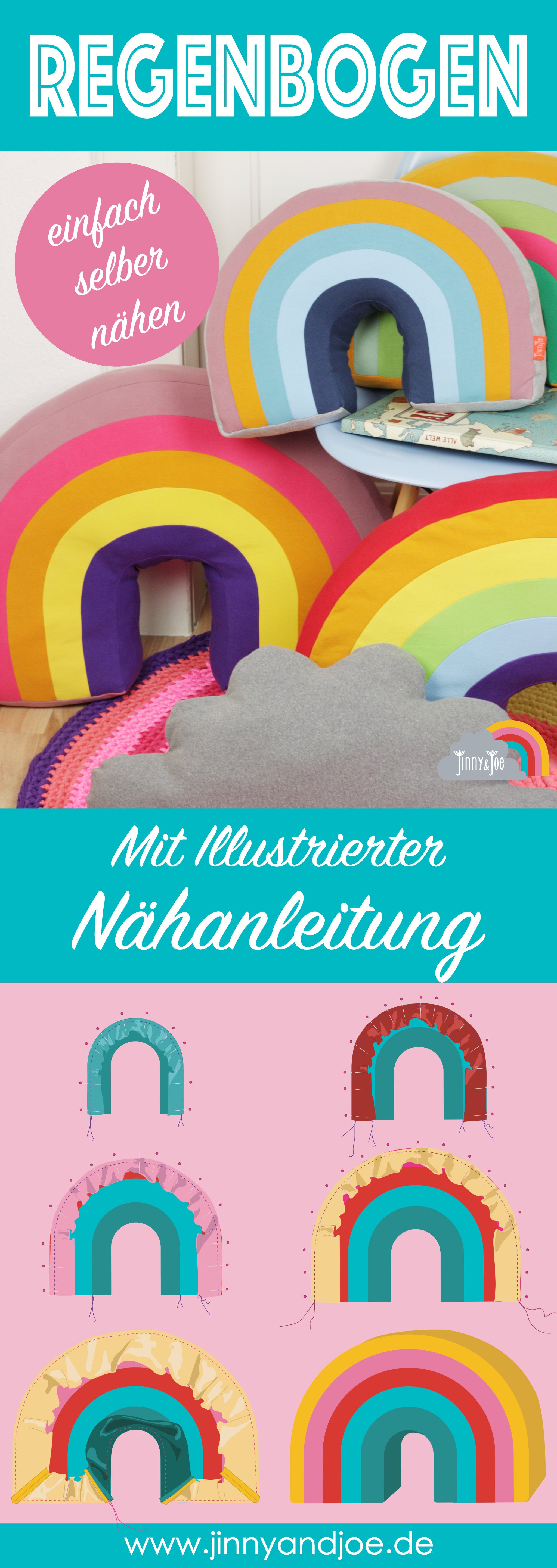 Regenbogen-Regenbogenkissen-Kissen-nähen Kinder-Kissen mit Reißverschluss nähen-Regenbogen DIY-eBook-Schritt-für-Schritt Anleitung-Regenbogen nähen-Kinderzimmer Deko-Stillkissen nähen-Nackenkissen-Babykissen