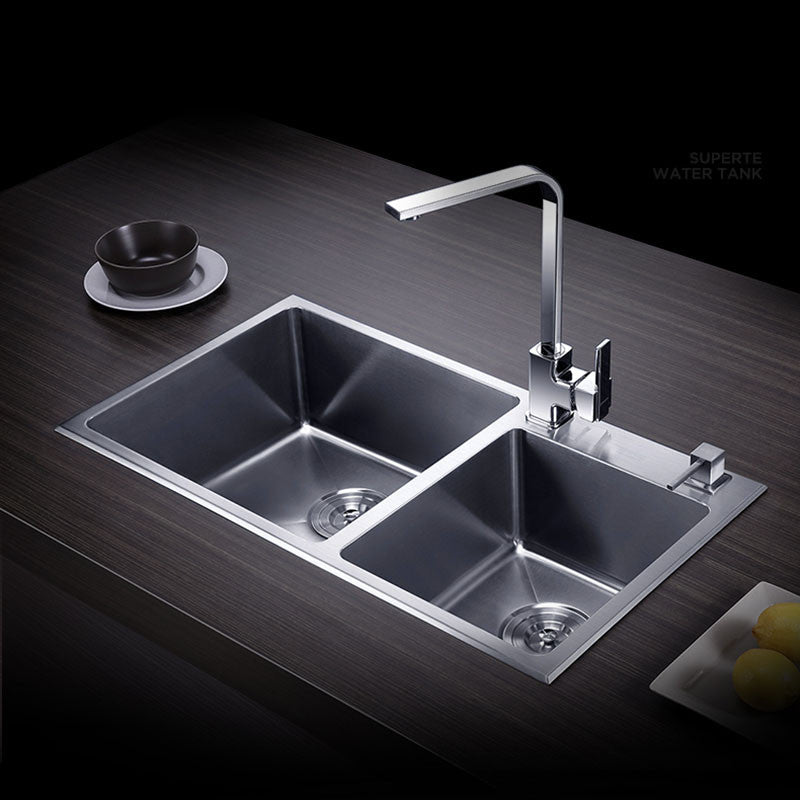 Free Shipping Sink Double Groove Double Bowl Vegetable Washing Basin Pots 304 Stainless Steel Kitchen Sinks With Soap Dispenser