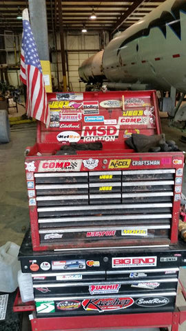 Hot Rod fuel hose on a toolbox with other Decals