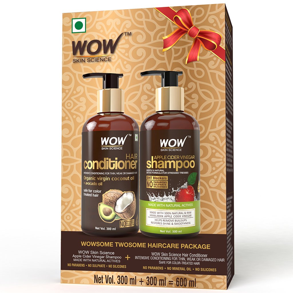 WOW Skin Science Apple Cider Vinegar Shampoo + WOW Skin Science Hair Conditioner = WOWSOME TWOSOME Hair Care Package - Net Content 600 mL - BuyWow