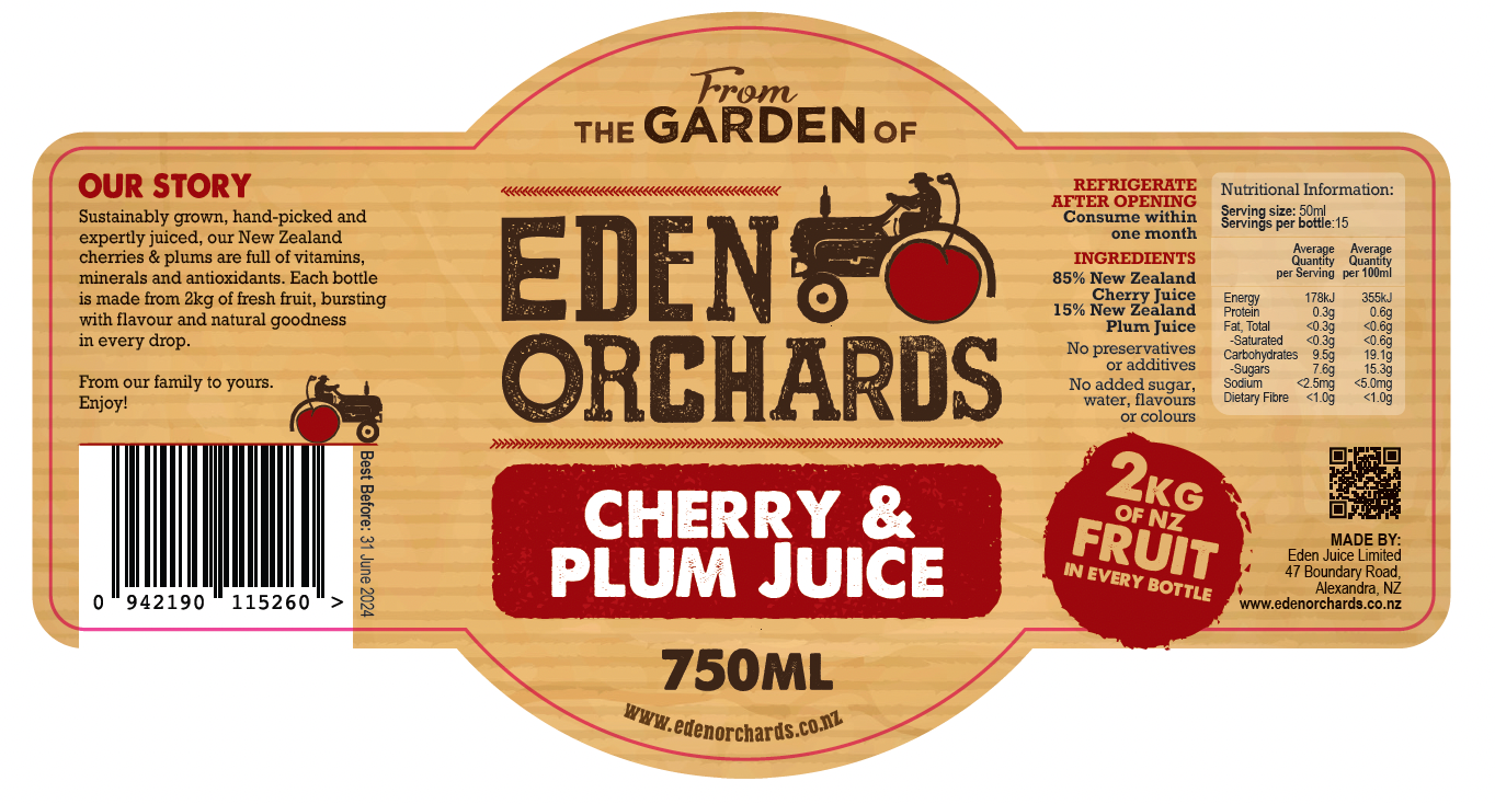 Label for Cherry & Plum Juice 750ml