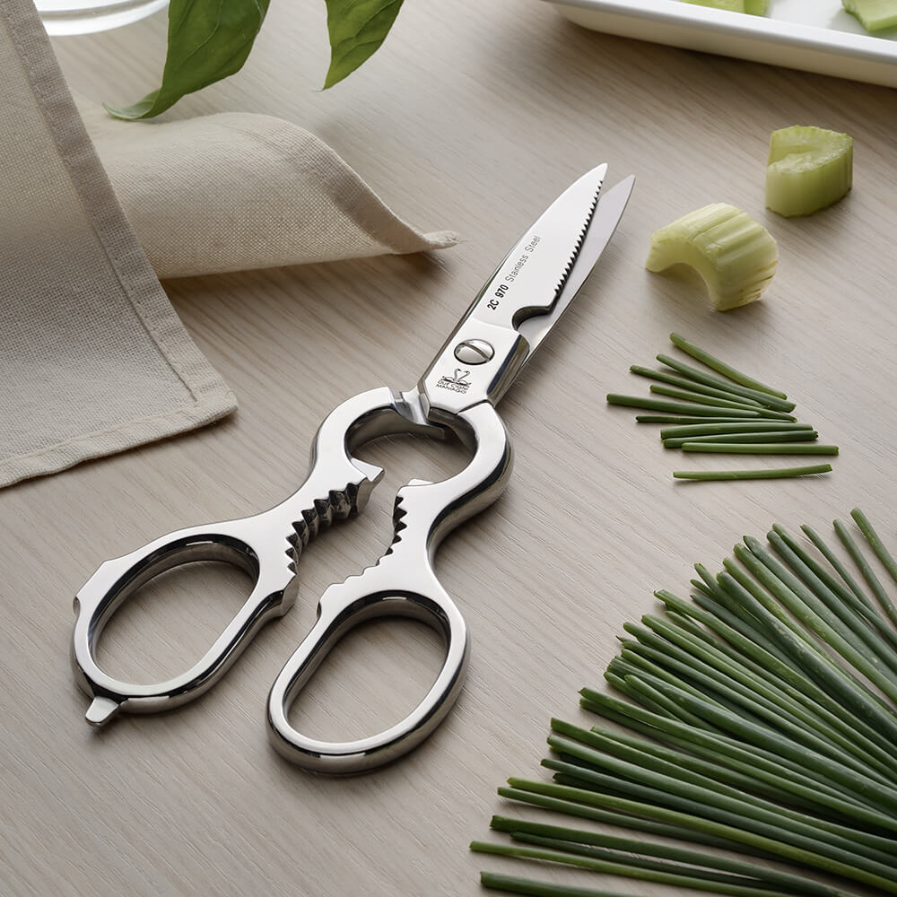 Kitchen Scissors Heavy Duty,Stainless Steel Utility Poultry Shears with Brown Leather Sheath,Meat Scissors,Multipurpose Chicken Meat Food Scissors