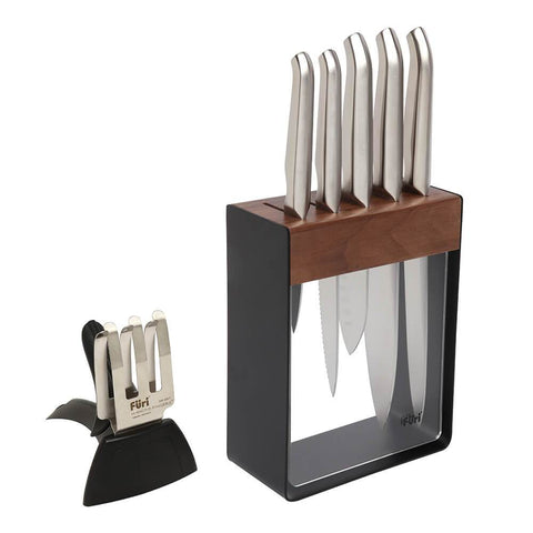 Furi Pro Limited Edition Walnut & Black Knife Block 7 Pc Set