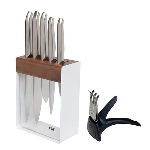 Furi Pro Limited Edition Walnut & White Knife Block 7 Pc Set