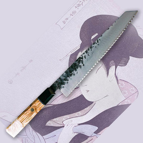 Koi Knives K-Tip Olive Wood White Handle Serrated Bread Knife 25.5cm