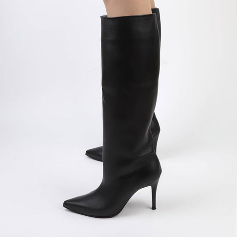 black classic knee high leather boots for petites