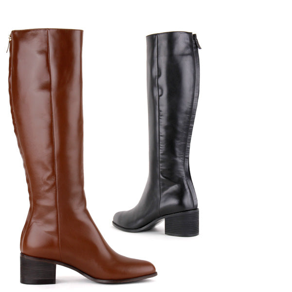 high heel knee high leather boots
