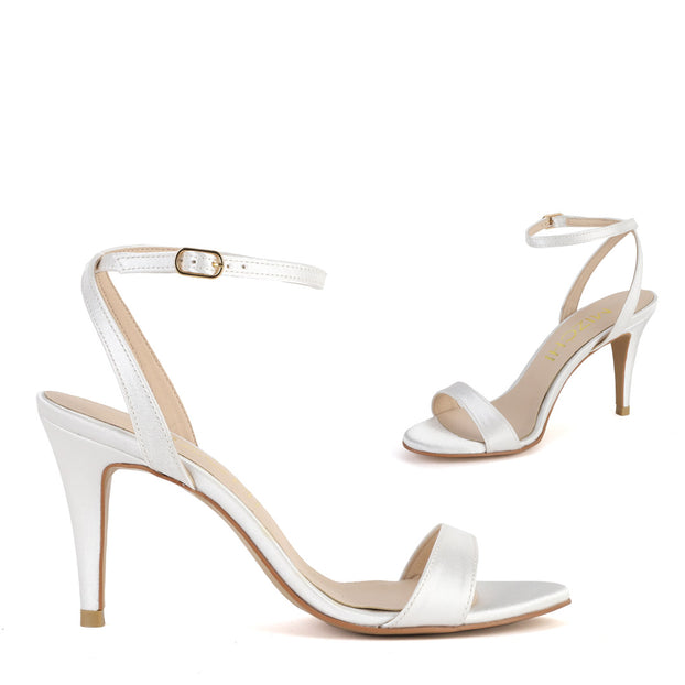 Petite Size Elegant White Satin Sandals Megan by Pretty Small Shoes