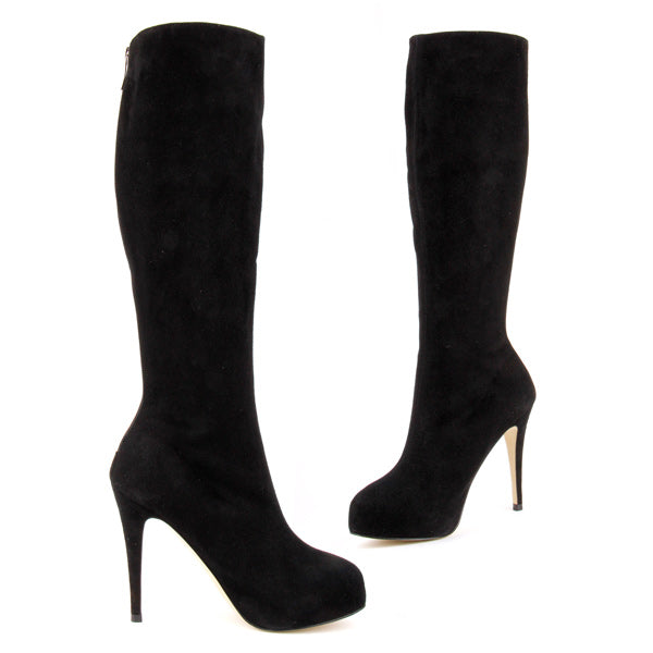 Black Suede Knee High Boots Pasha Suede 