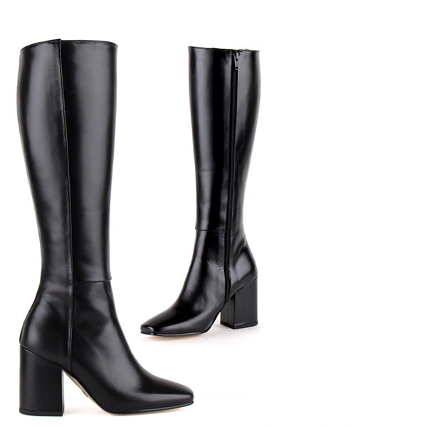 black block heel boots leather