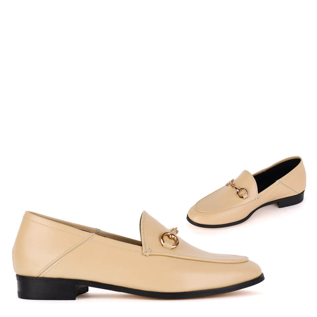 beige leather loafers