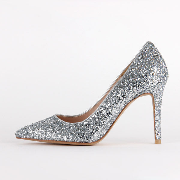 silver glitter court shoes