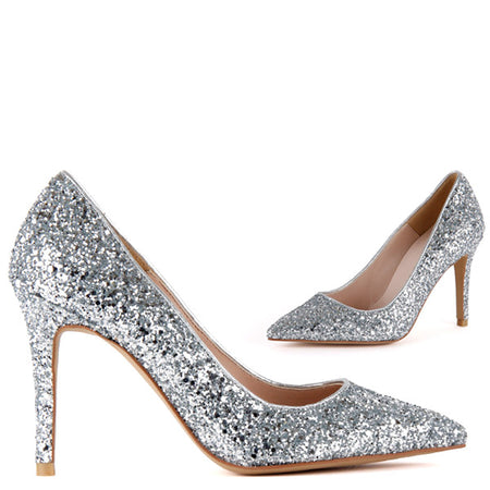 silver glitter small heels