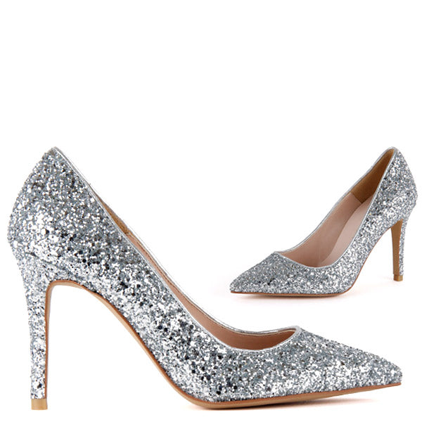 cheap silver glitter heels