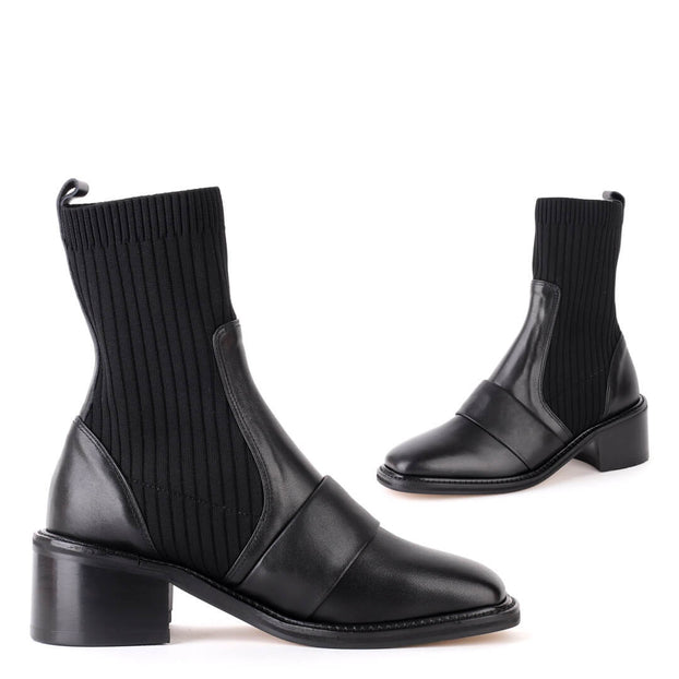 sock fit black ankle boots