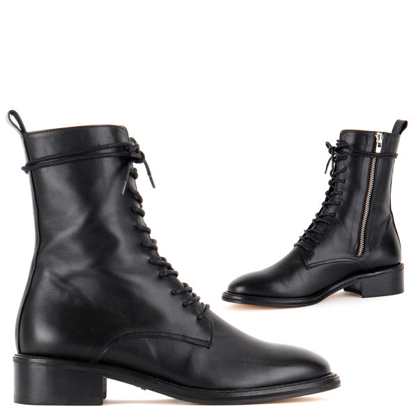 black lace up flat boots