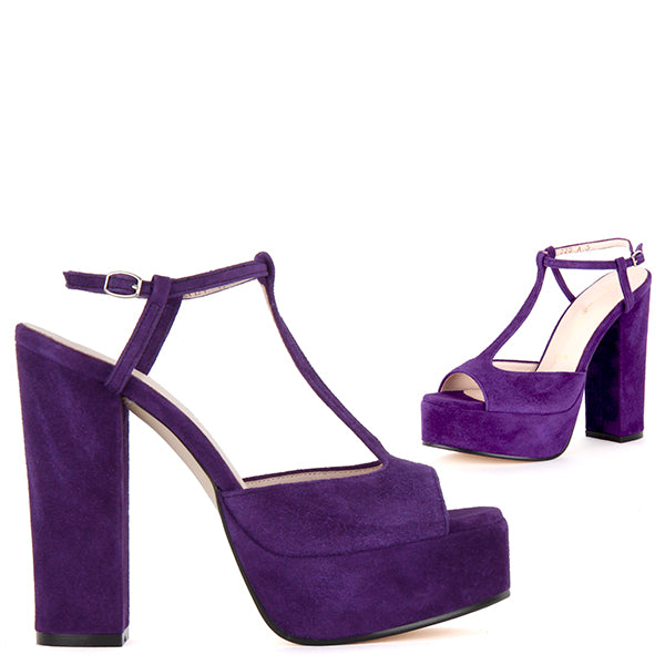 purple small heel shoes