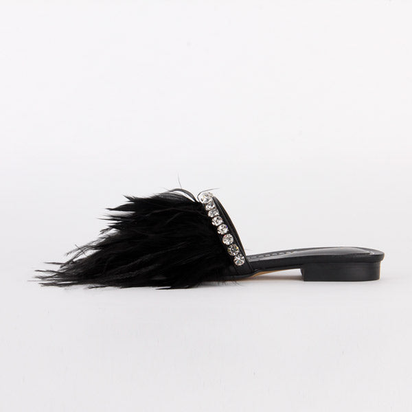 black feather slippers