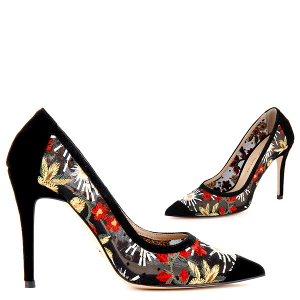 Size Floral Embroidery Court Shoe 