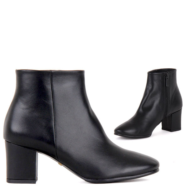 mid heel black ankle boots