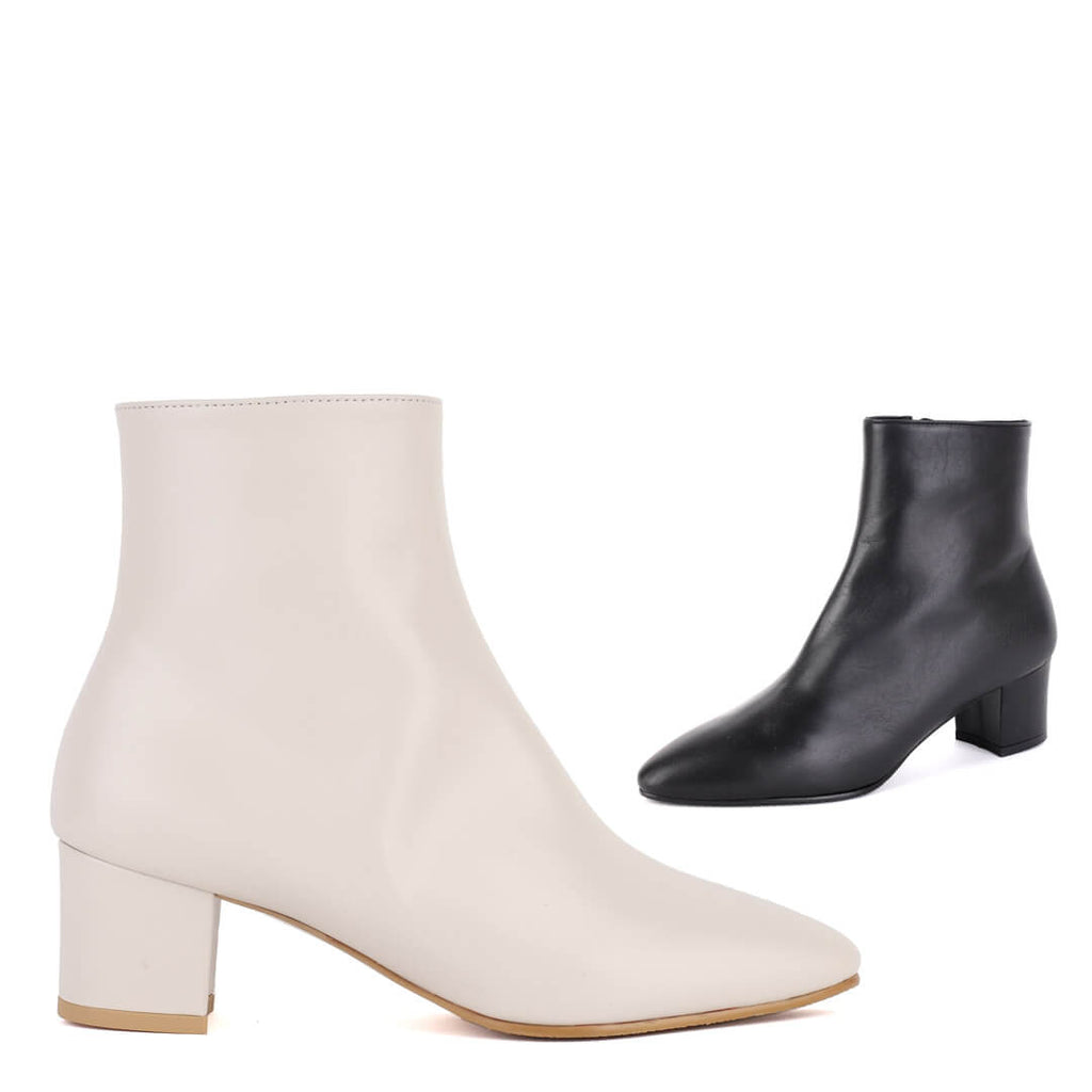 Petite Ivory or Black Block Heel Ankle Boots MIZCHI Pretty Small Shoes
