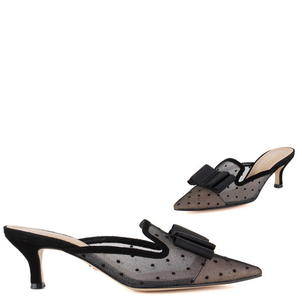 Mid 6cm Heel Evening Mules Polka Dots 