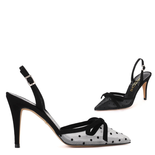 black white polka dot heels