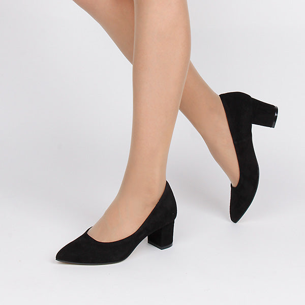 Petite Size Black Suede Mid Heels COURTNEY - by Pretty Small Shoes