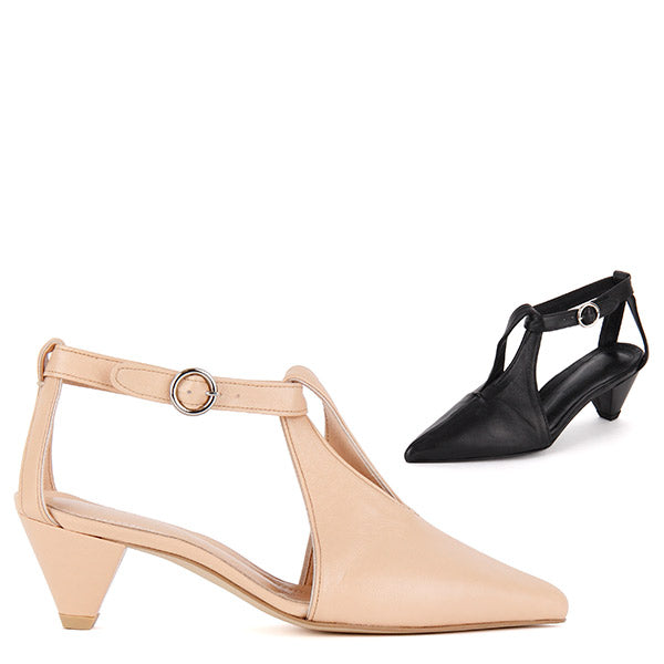 Nude Mid Heel Sandals by MIZCHI Pretty 