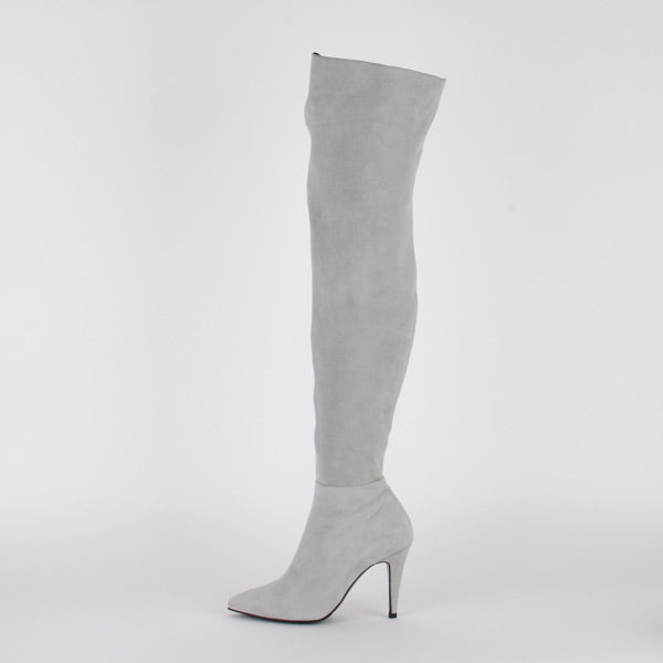 Petite Size Grey Suede Over Knee Boots 