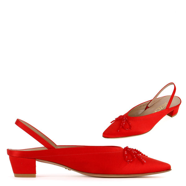 red mid heel shoes