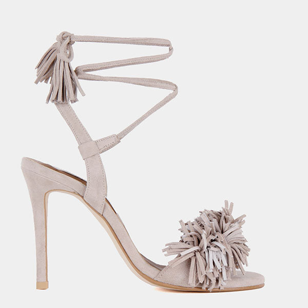 stunning grey petite sandals high heels called pompom grey by Pretty ...