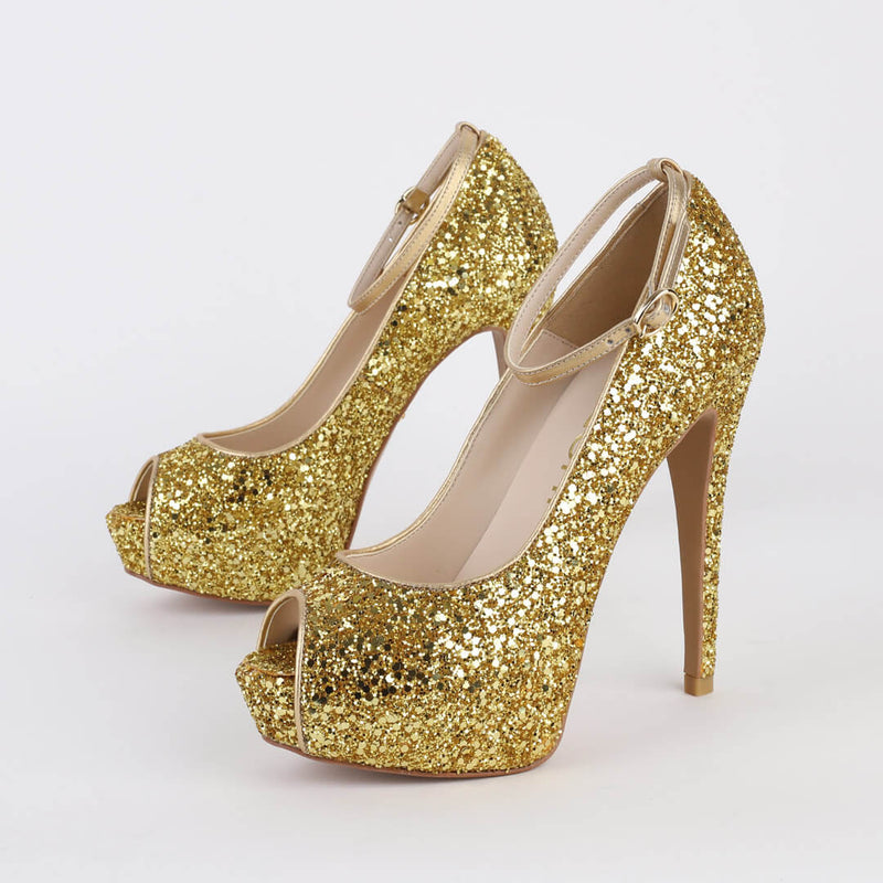 Petite Size Gold Glitter Platform Heels by MIZCHI Pretty Small Shoes