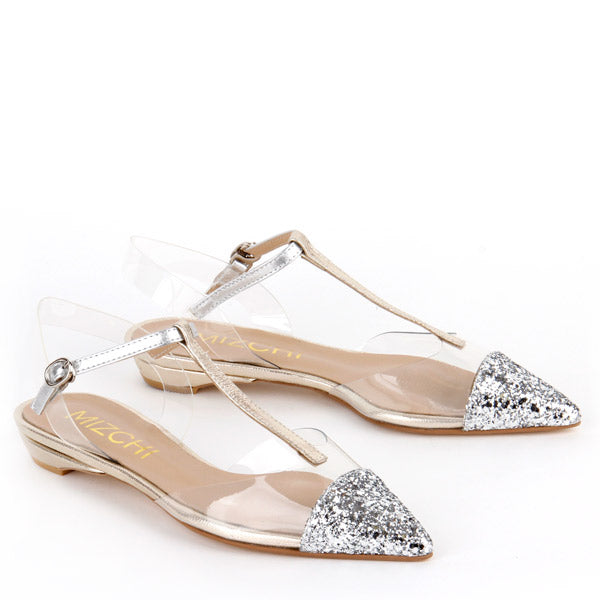 silver flat pumps