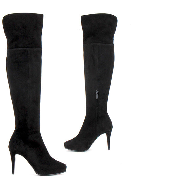 over the knee black suede boots with heel