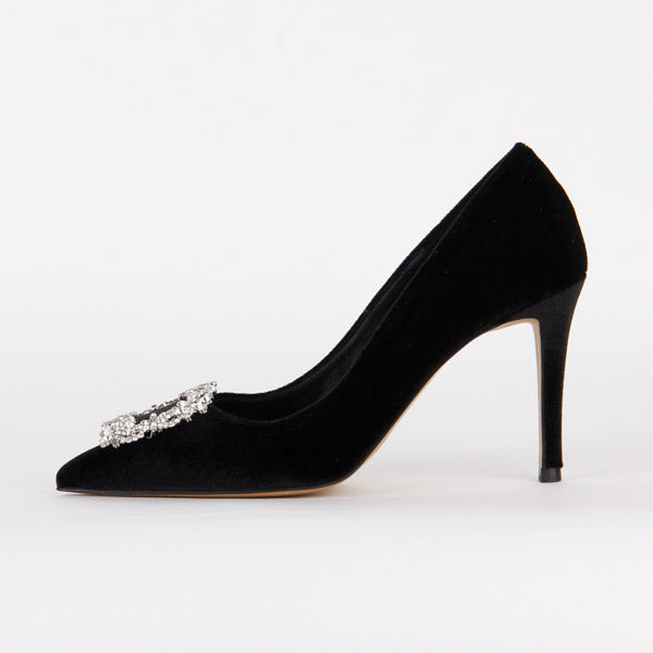 Petite Velvet and Jeweled Point Toe Heels by MIZCHI Pretty Small Shoes