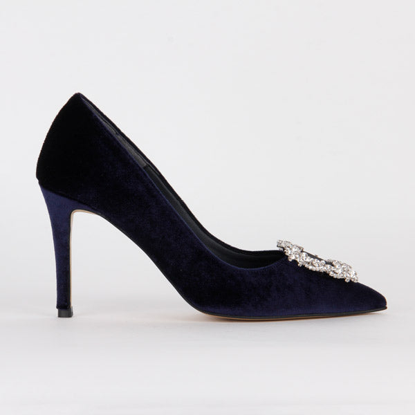 Petite Velvet and Jeweled Point Toe Heels by MIZCHI Pretty Small Shoes