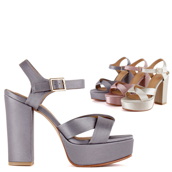 Satin Sheen Platform Sandals Pink, Grey 