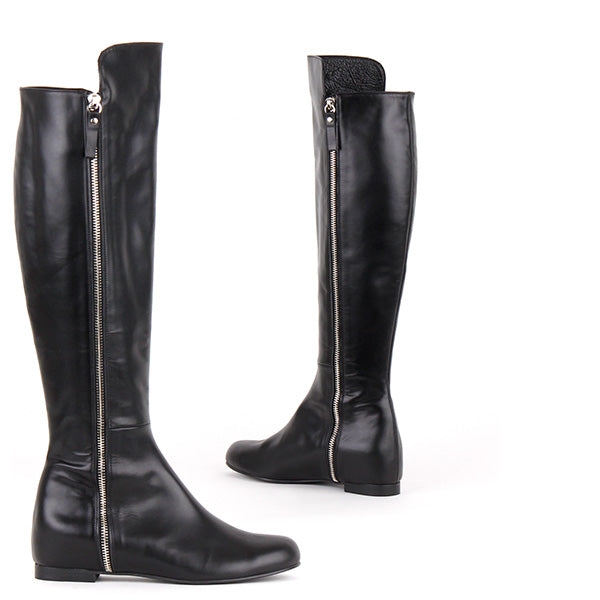 over the knee black leather high heel boots