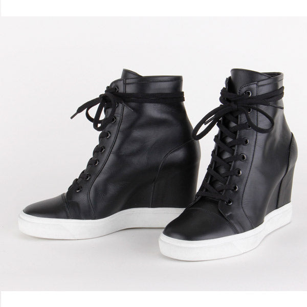 small size black leather converse style wedge heel sneakers HOLA by ...