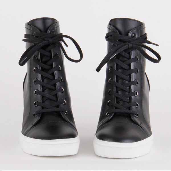 small size black leather converse style wedge heel sneakers HOLA by ...