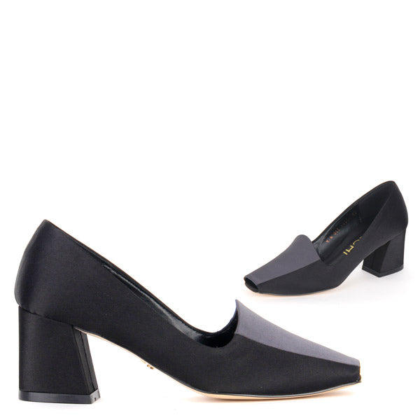 black block heel loafers