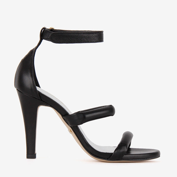 Petite Size Black Leather Strappy High Heel Sandals OLAF - black by ...