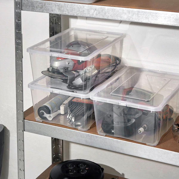 Grizzly Shop – Stapelbare transparente Aufbewahrungsboxen mit Deckel, – | Dekokörbe