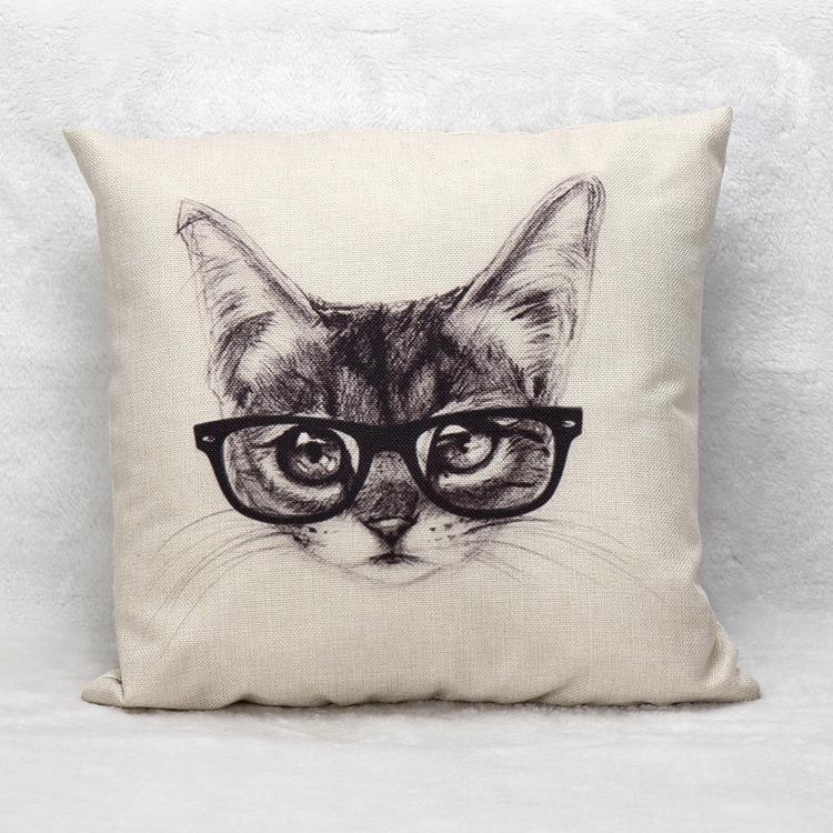 Housse De Coussin Tisse Chat Lunette 45x45cm Bonheur De Chat