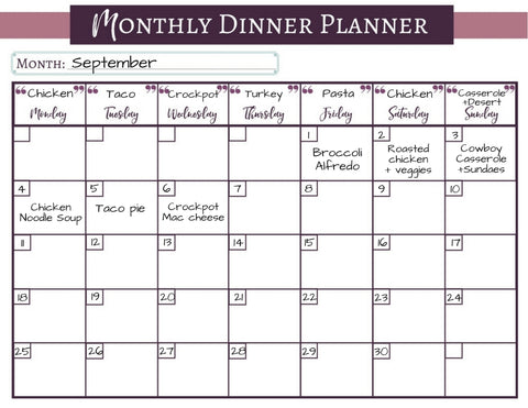 monthly meal plan calendar