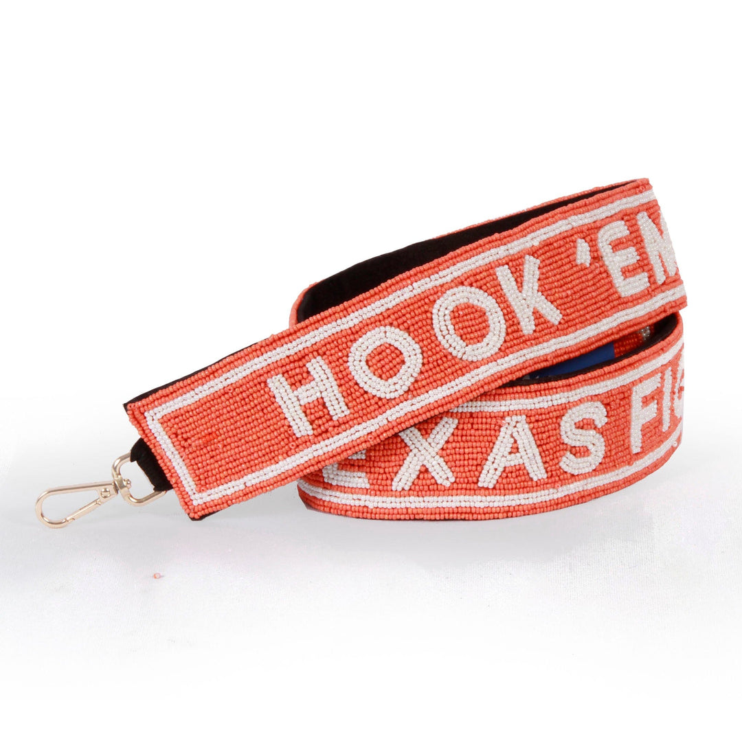 Texas Longhorns Hook Em Purse Strap in Burnt Orange and White by Desde