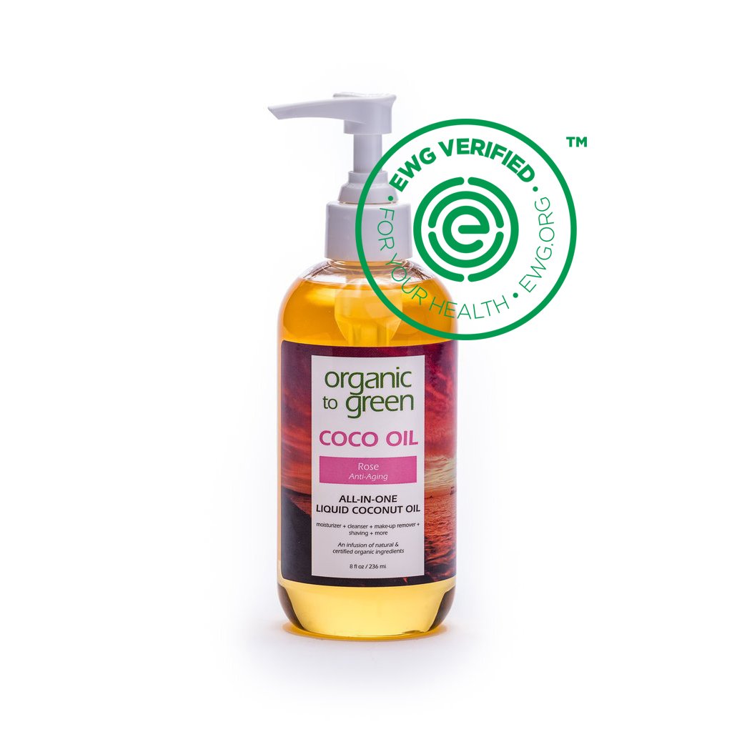 ORGANIC TO GREEN LIQUID COCONUT OIL ROSE ANTI AGING COCO OIL 8OZ