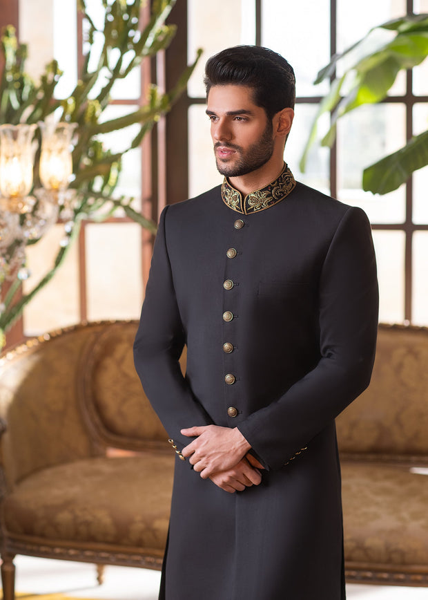 groom black sherwani